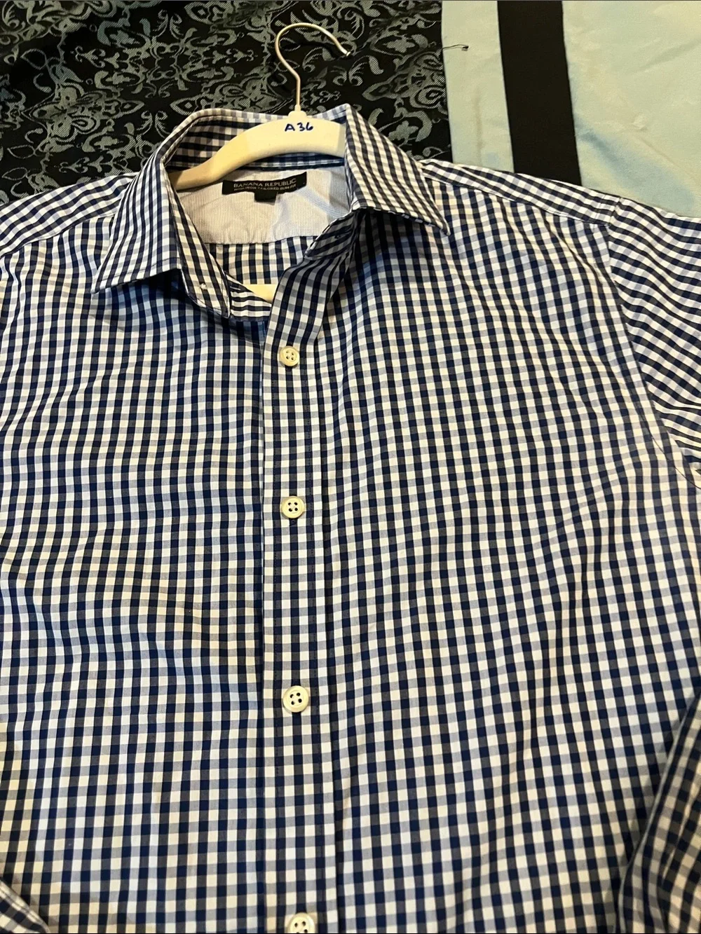Banana Republic Blue and White Gingham Dress Shirt